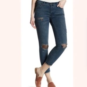 Free People Ripped Fishnet Skinny Denim Jeans Sz 26 Dark Wash NWT